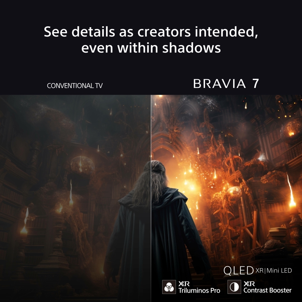 Sony K65XR70U Bravia 7 65" QLED 4K Mini LED Smart TV, 4K Ultra HD, Black, D Rated