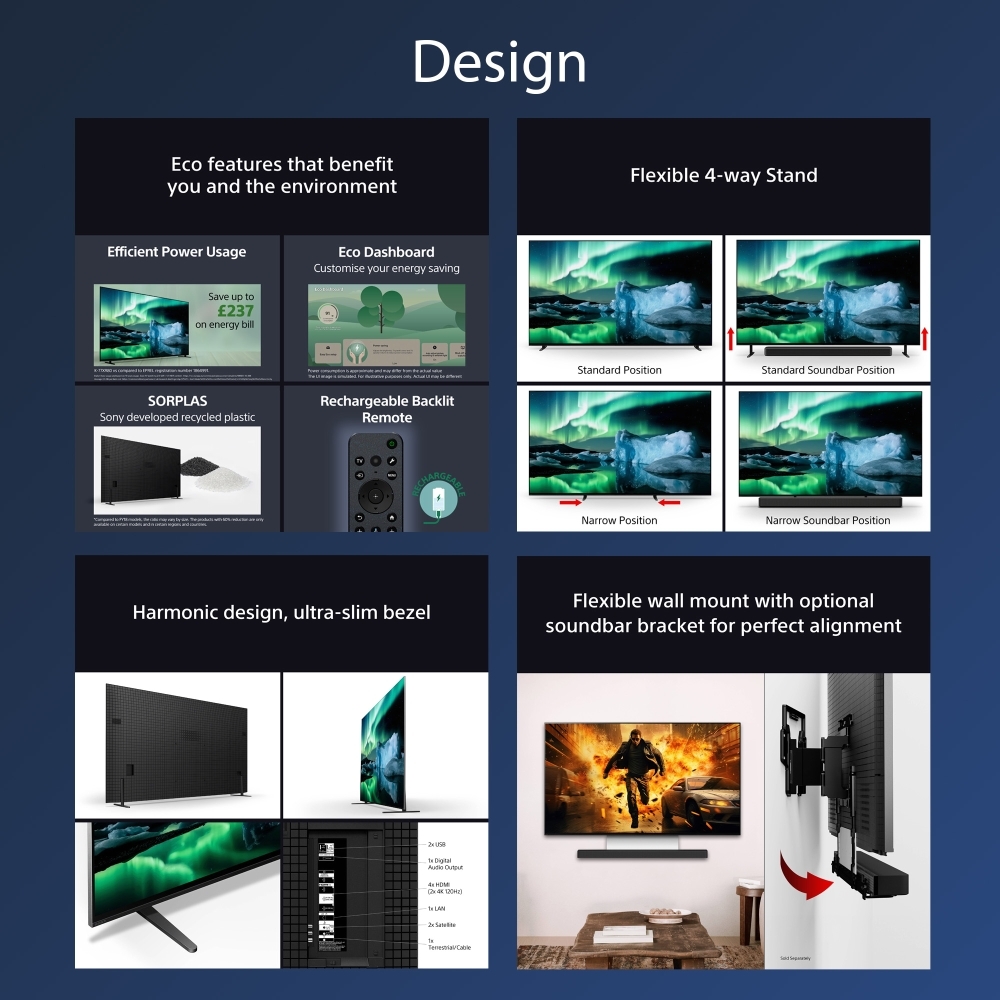 Sony K65XR80U BRAVIA 8 65" 4K OLED Smart TV, 4K Ultra HD, Black, G Rated