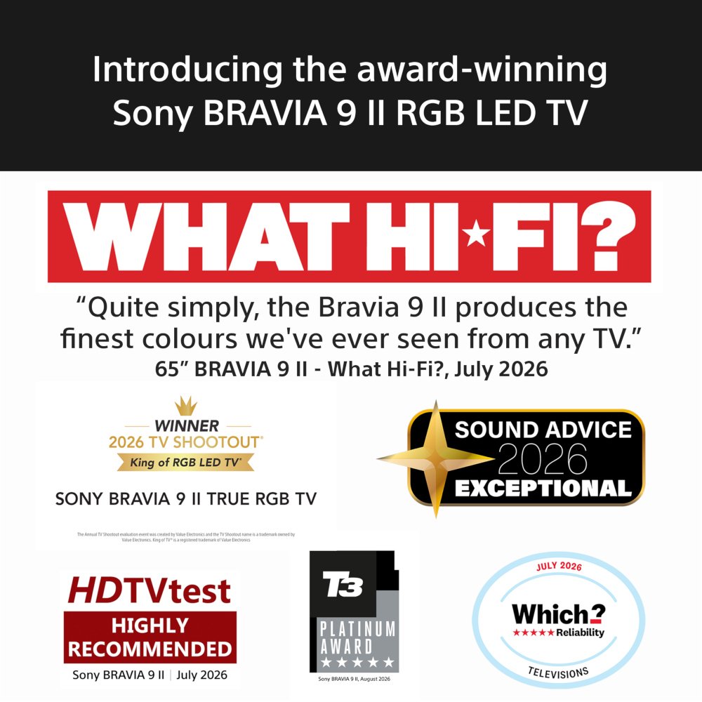 Sony K65XR95M2PB BRAVIA9 II 65" RGB LED Smart Television, 4K Ultra HD, Black, E Rated