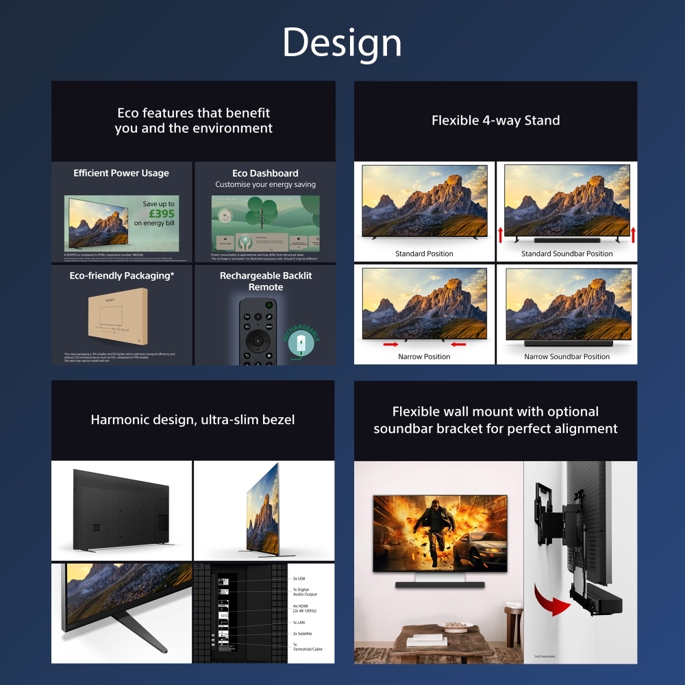 Sony K75XR70PU BRAVIA 7 75" QLED 4K Mini LED Smart TV, 4K Ultra HD, Black, C Rated