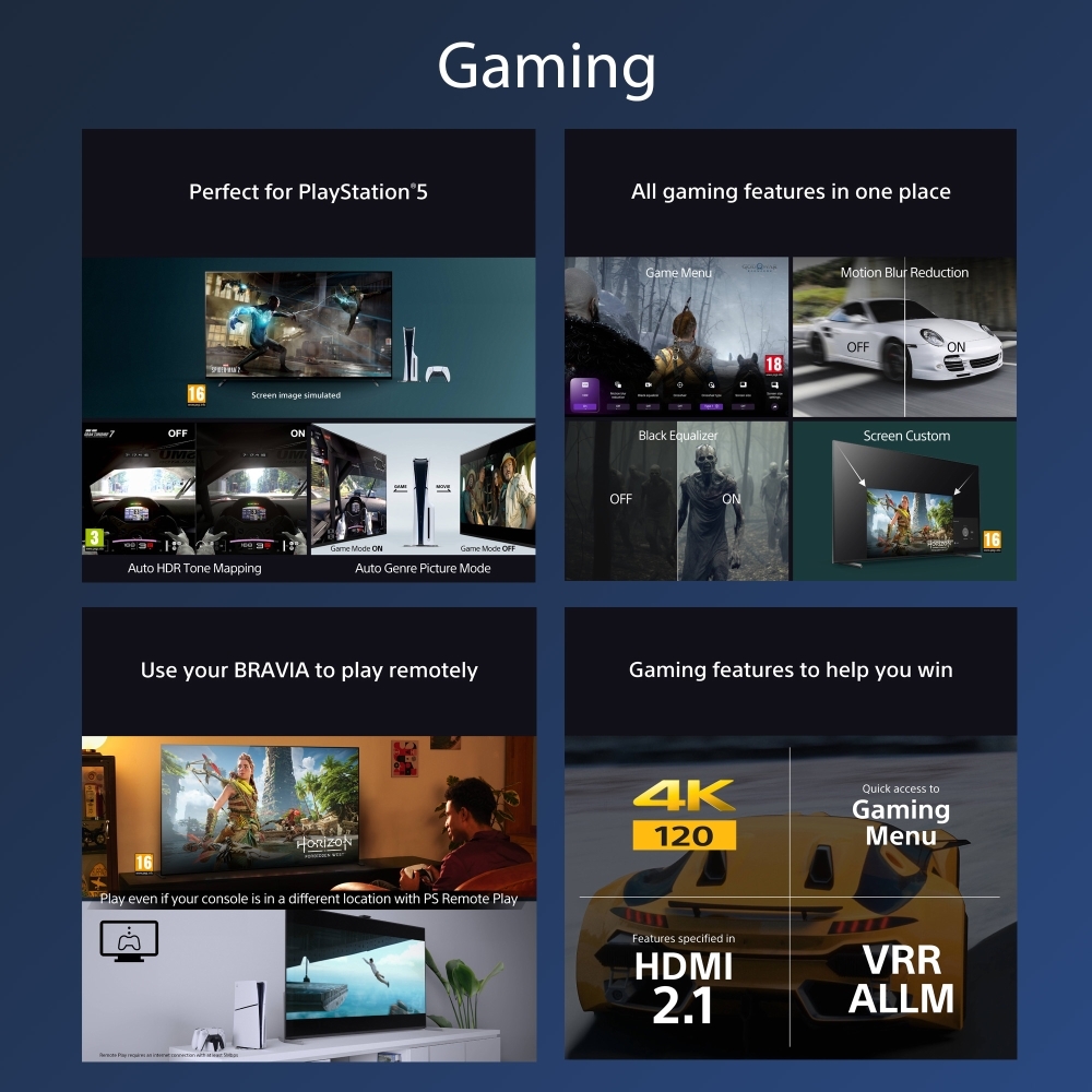 Sony K75XR70PU BRAVIA 7 75" QLED 4K Mini LED Smart TV, 4K Ultra HD, Black, C Rated