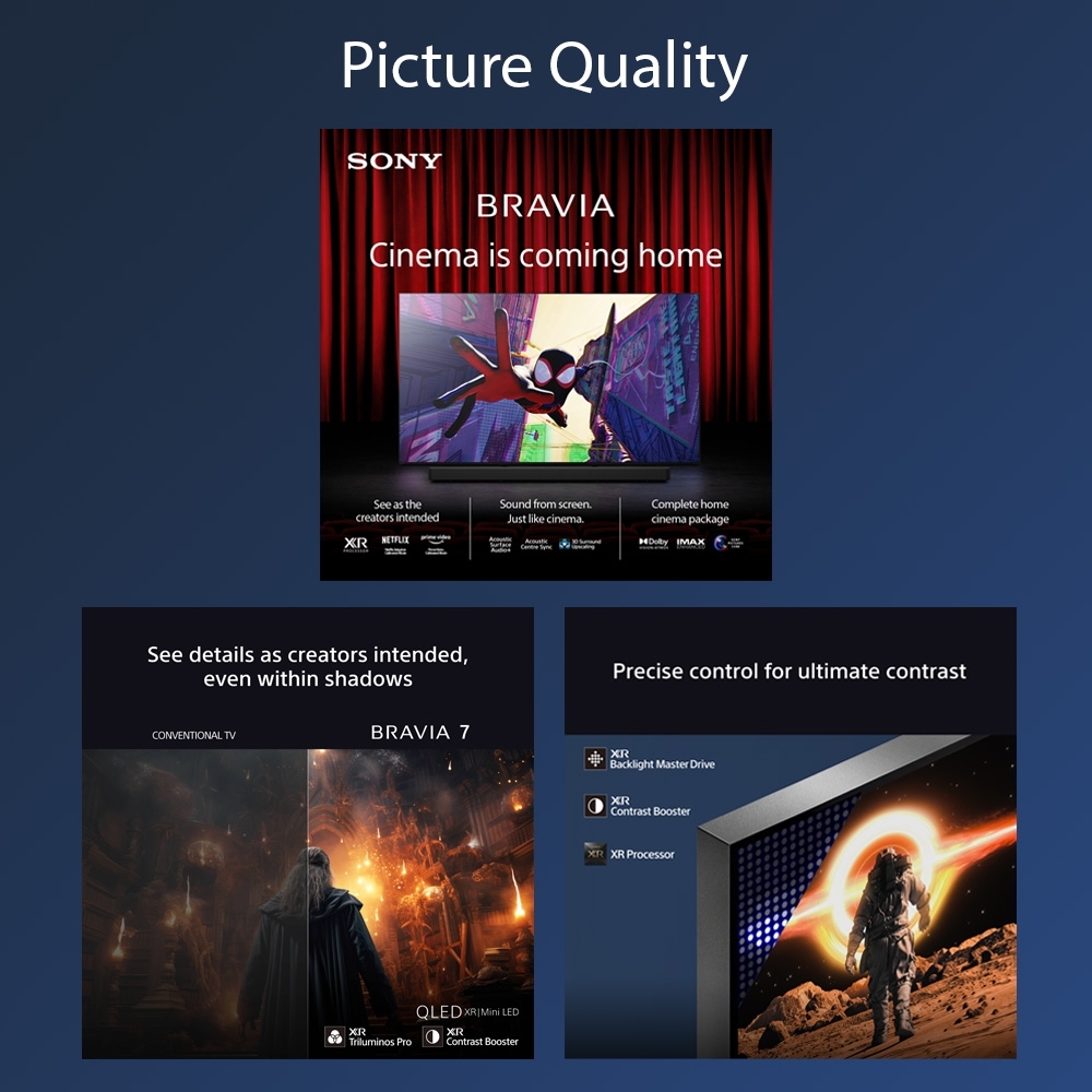 Sony K75XR70PU BRAVIA 7 75" QLED 4K Mini LED Smart TV, 4K Ultra HD, Black, C Rated