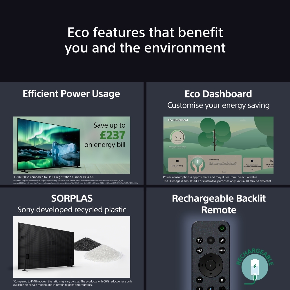 Sony K77XR80PU Bravia 8 77" 4K OLED Smart TV, 4K Ultra HD, Black, E Rated