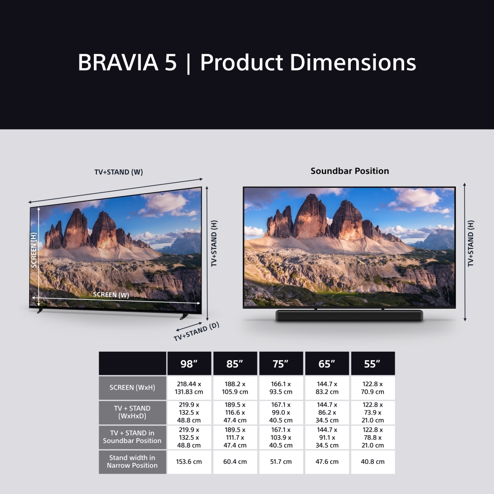 Sony K98XR55BP.UKA BRAVIA 5 98" Mini LED Smart Television, 4K Ultra HD, Black, C Rated