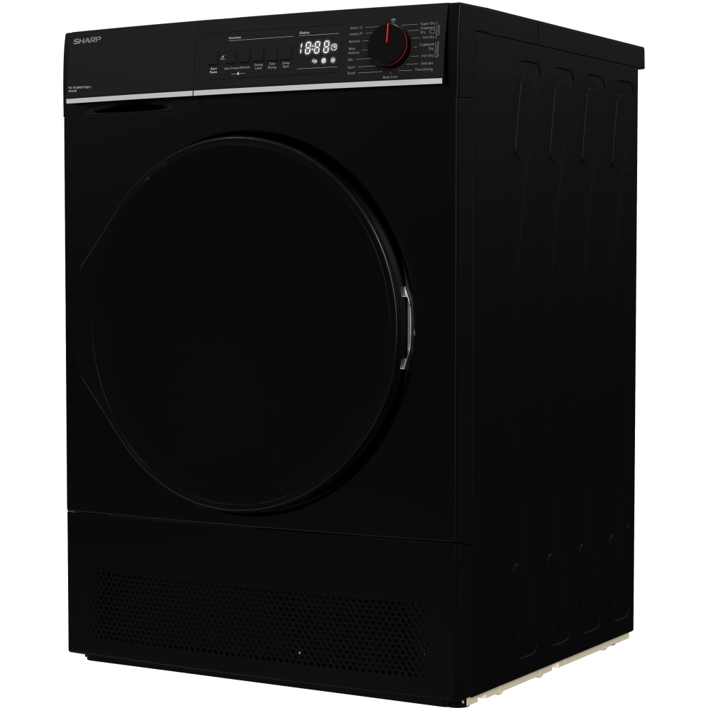 Sharp KDNCB8S7PB91EN Condenser Tumble Dryer, 8kg, Black, B Rated