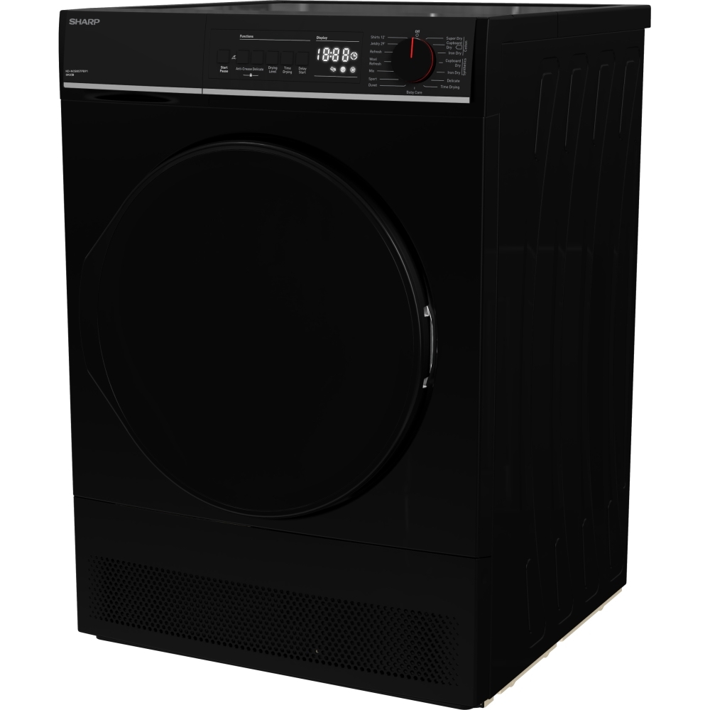 Sharp KDNCB8S7PB91EN Condenser Tumble Dryer, 8kg, Black, B Rated
