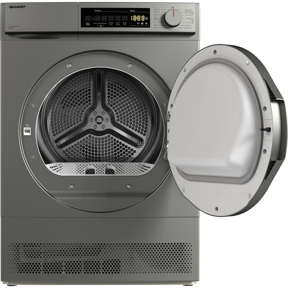 Sharp KD-NCB8S7PS91-EN Condenser Tumble Dryer, 8kg, Silver, B Rated