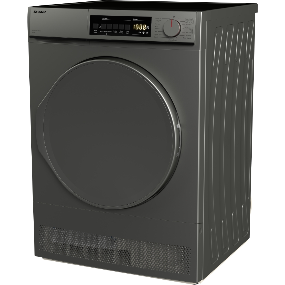 Sharp KDNCB8S7PS91EN Condenser Tumble Dryer, 8kg, Silver, B Rated