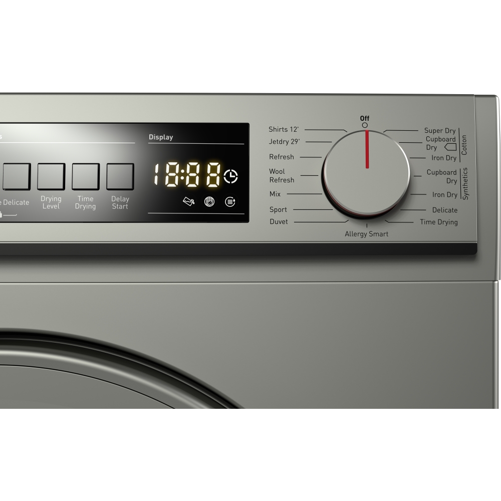 Sharp KDNCB8S7PS91EN Condenser Tumble Dryer, 8kg, Silver, B Rated