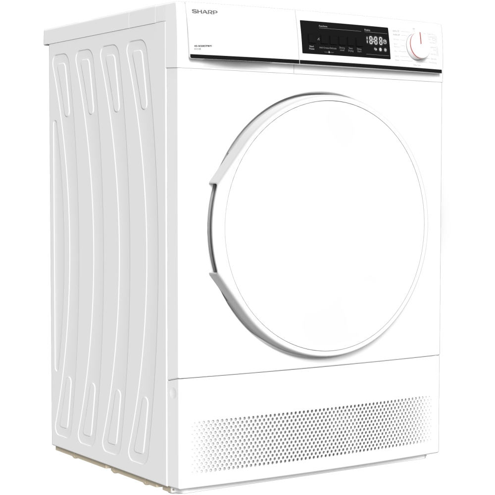 Sharp KDNCB8S7PW91EN Condenser Tumble Dryer, 8kg, White, B Rated