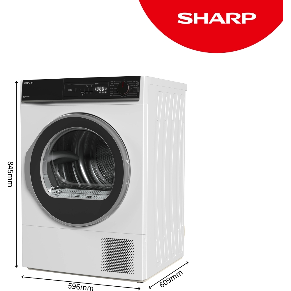 Sharp KD-NHA0S6GW1D-EN Heat Pump Tumble Dryer, 10kg, White