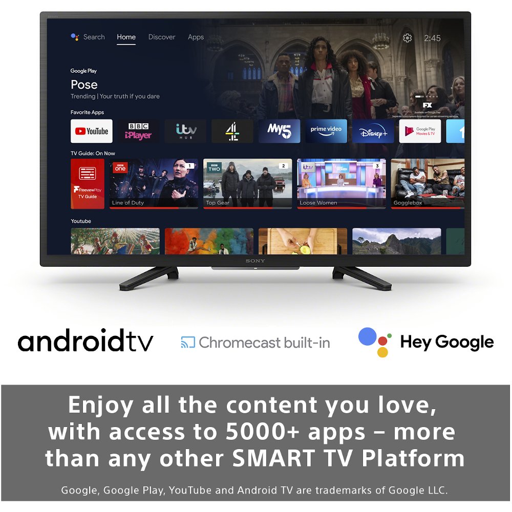 Sony KD32W800P1U W800 32" LED HD Ready HDR Smart Android TV, Black, F Rated