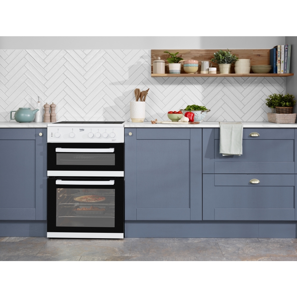 Beko KDC611W Ceramic Electric Cooker with Double Oven, White, A Rated