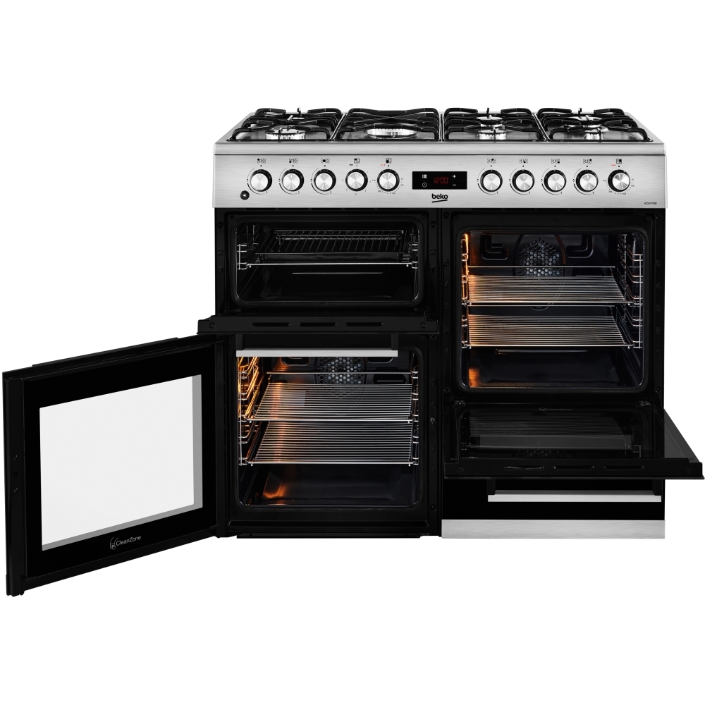 Beko KDVF100X 100cm Dual Fuel Range Cooker, Stainless Steel, A Rated