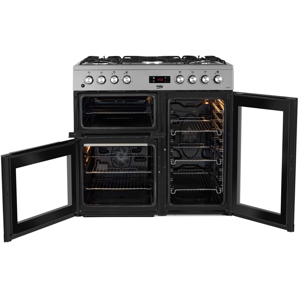 Beko KDVF90X 90cm Dual Fuel Range Cooker, Stainless Steel, A Rated