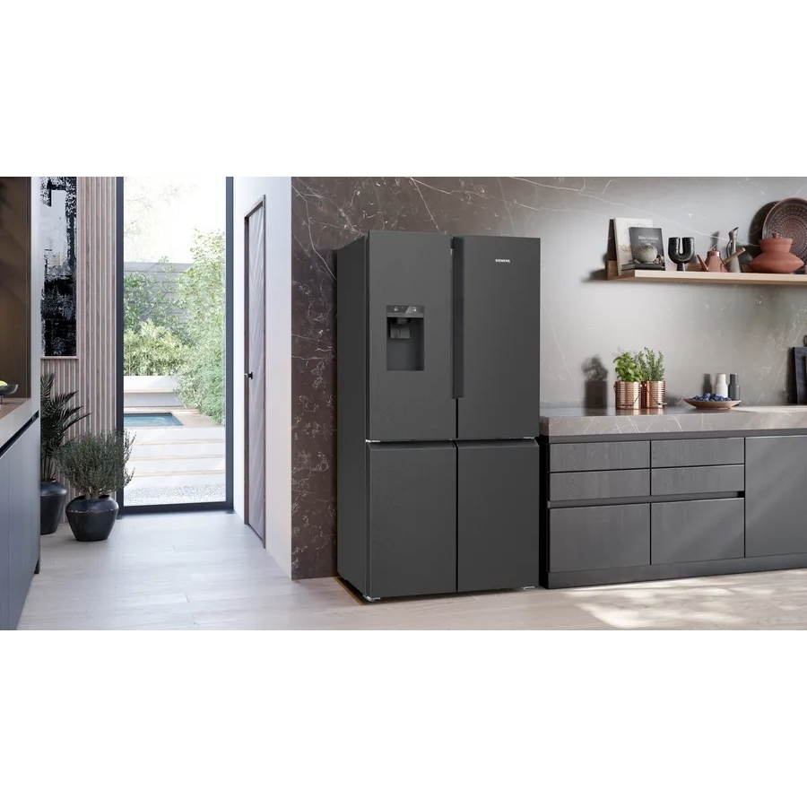 Siemens KF96DPXEA iQ700 American Fridge Freezer, Brushed Black Steel, E Rated,  Plumbed