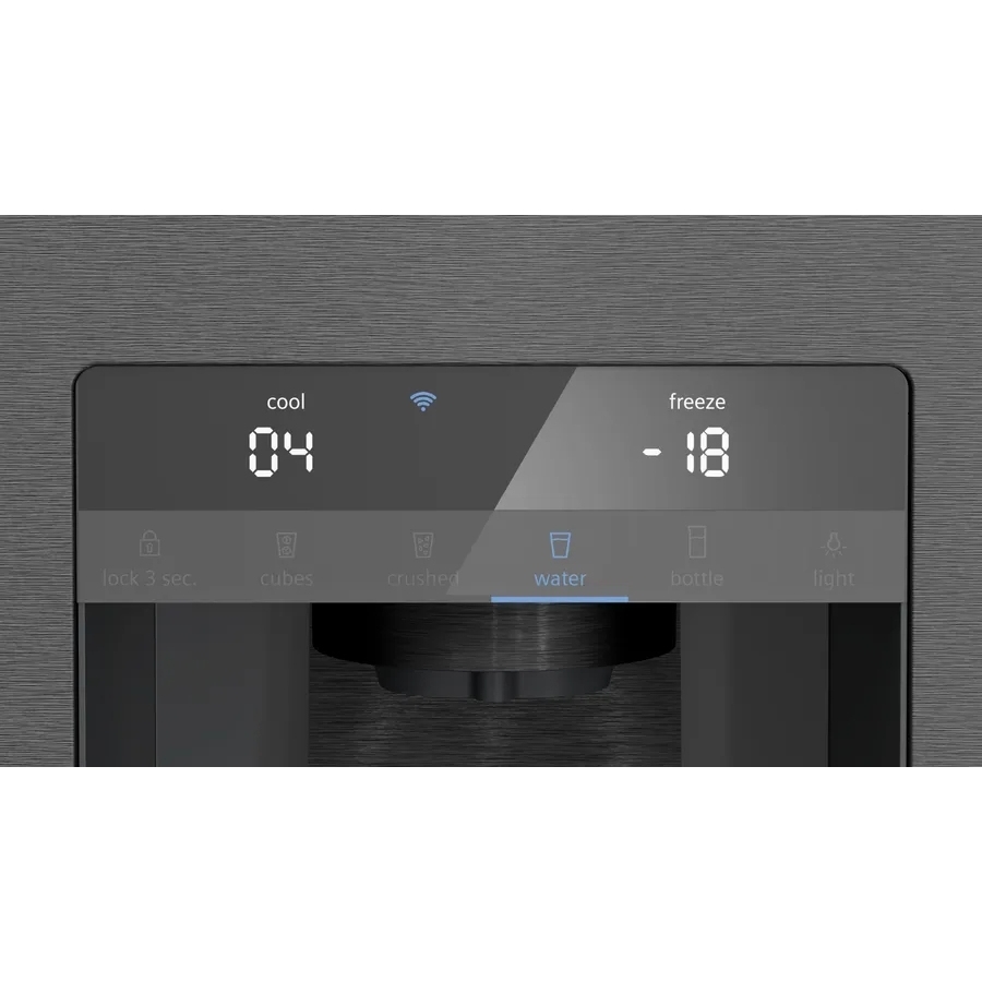 Siemens KF96DPXEA iQ700 American Fridge Freezer, Brushed Black Steel, E Rated,  Plumbed