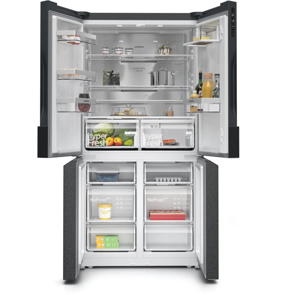 Siemens KF96NAXEAG iQ300 American Fridge Freezer,  Non-Plumbed, Black, E Rated