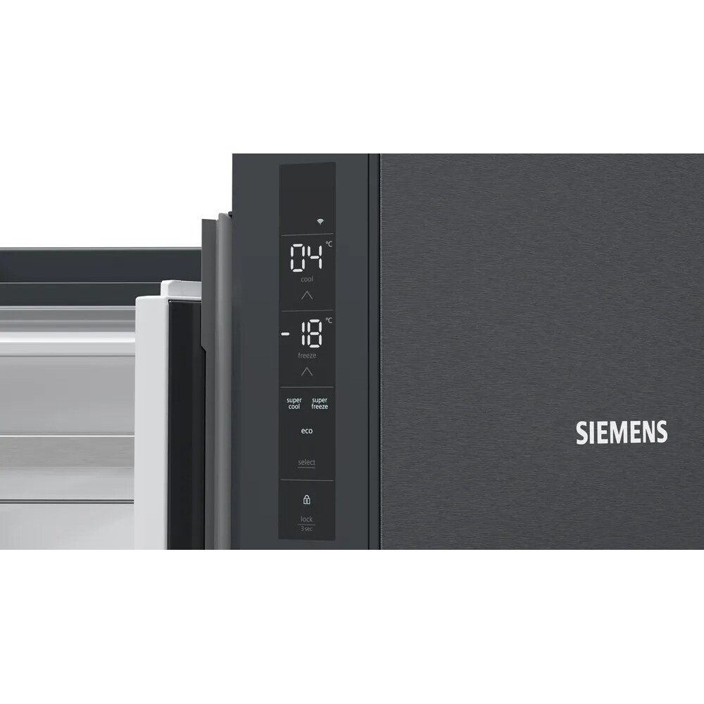 Siemens KF96NAXEAG iQ300 American Fridge Freezer,  Non-Plumbed, Black, E Rated