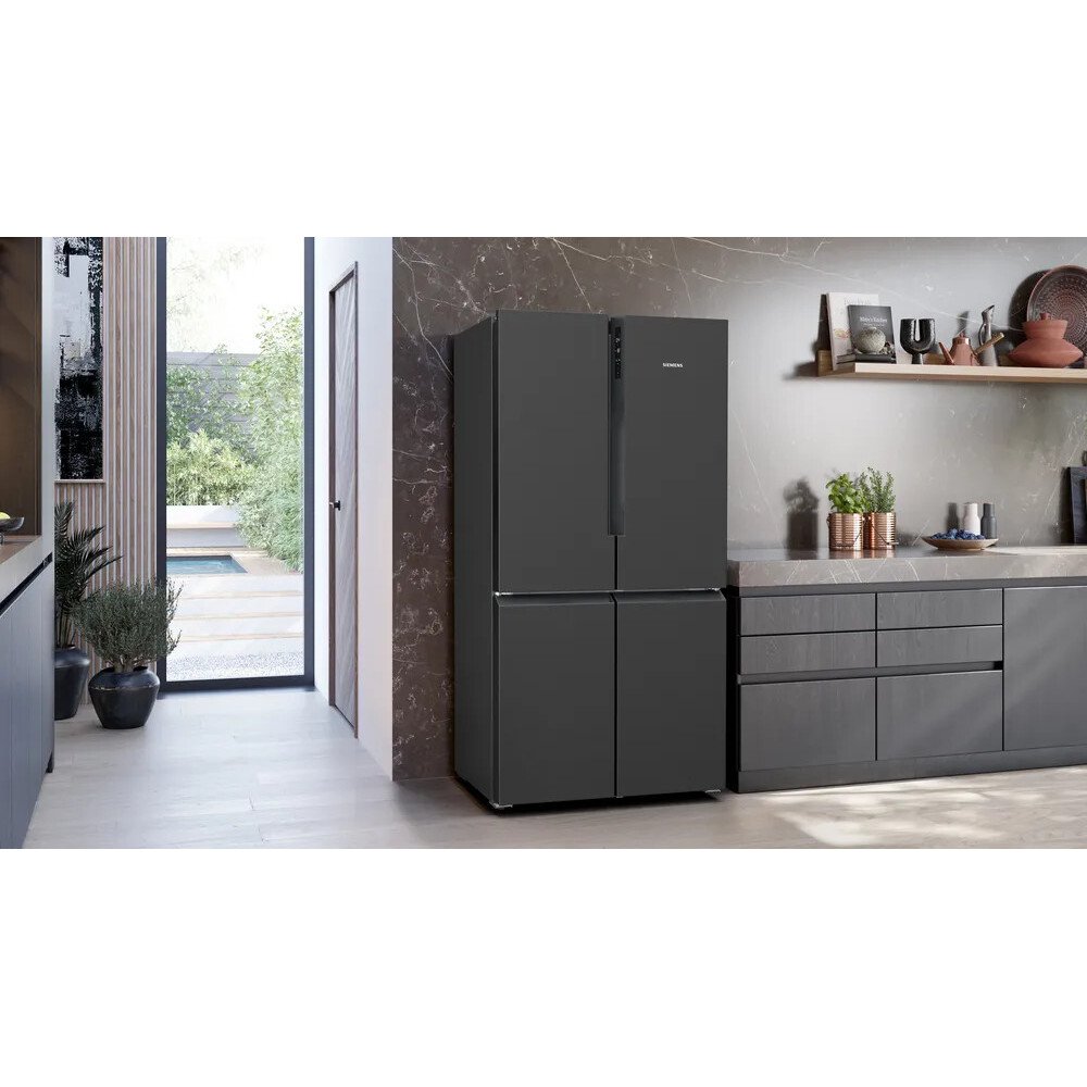 Siemens KF96NAXEAG iQ300 American Fridge Freezer,  Non-Plumbed, Black, E Rated