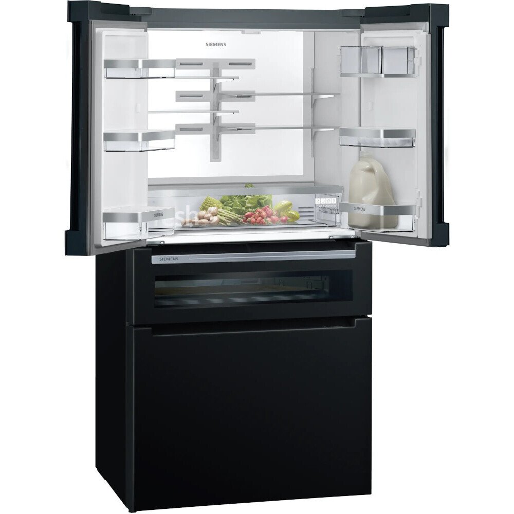 Siemens KF96RSBEA iQ700 American Fridge Freezer, Black, E Rated,  Non-Plumbed