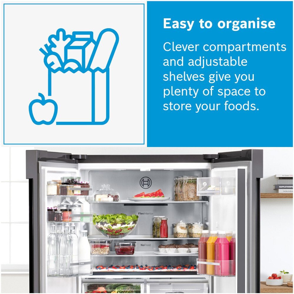 Bosch KFN96APEAG Series 4 American Fridge Freezer,  Non-Plumbed, Stainless Steel, E Rated