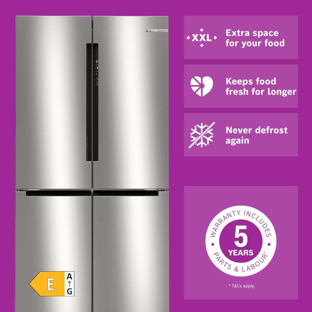 Bosch KFN96VPEAG Series 4 American Fridge Freezer, Stainless Steel, E Rated,  Non-Plumbed