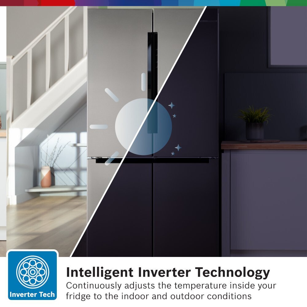 Bosch KFN96VPEAG Series 4 American Fridge Freezer, Stainless Steel, E Rated,  Non-Plumbed