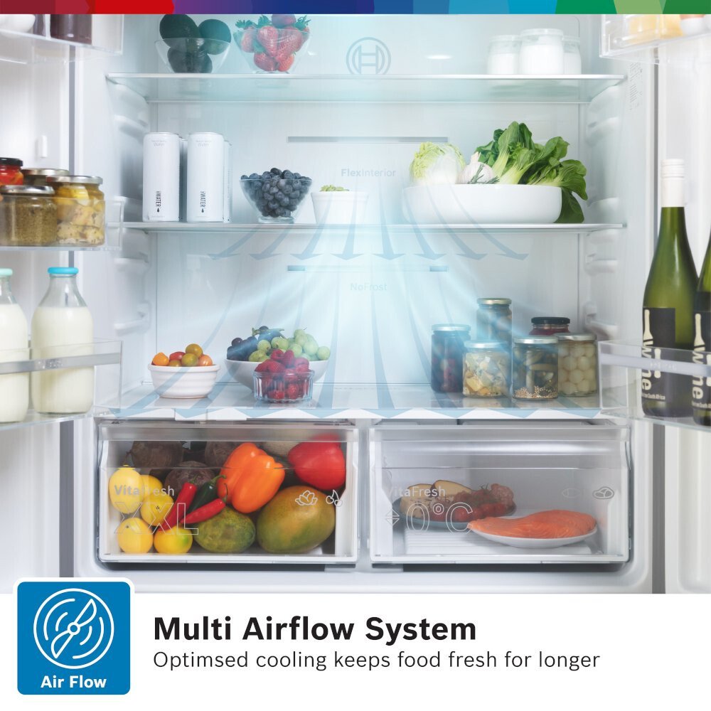 Bosch KFN96VPEAG Series 4 American Fridge Freezer, Stainless Steel, E Rated,  Non-Plumbed