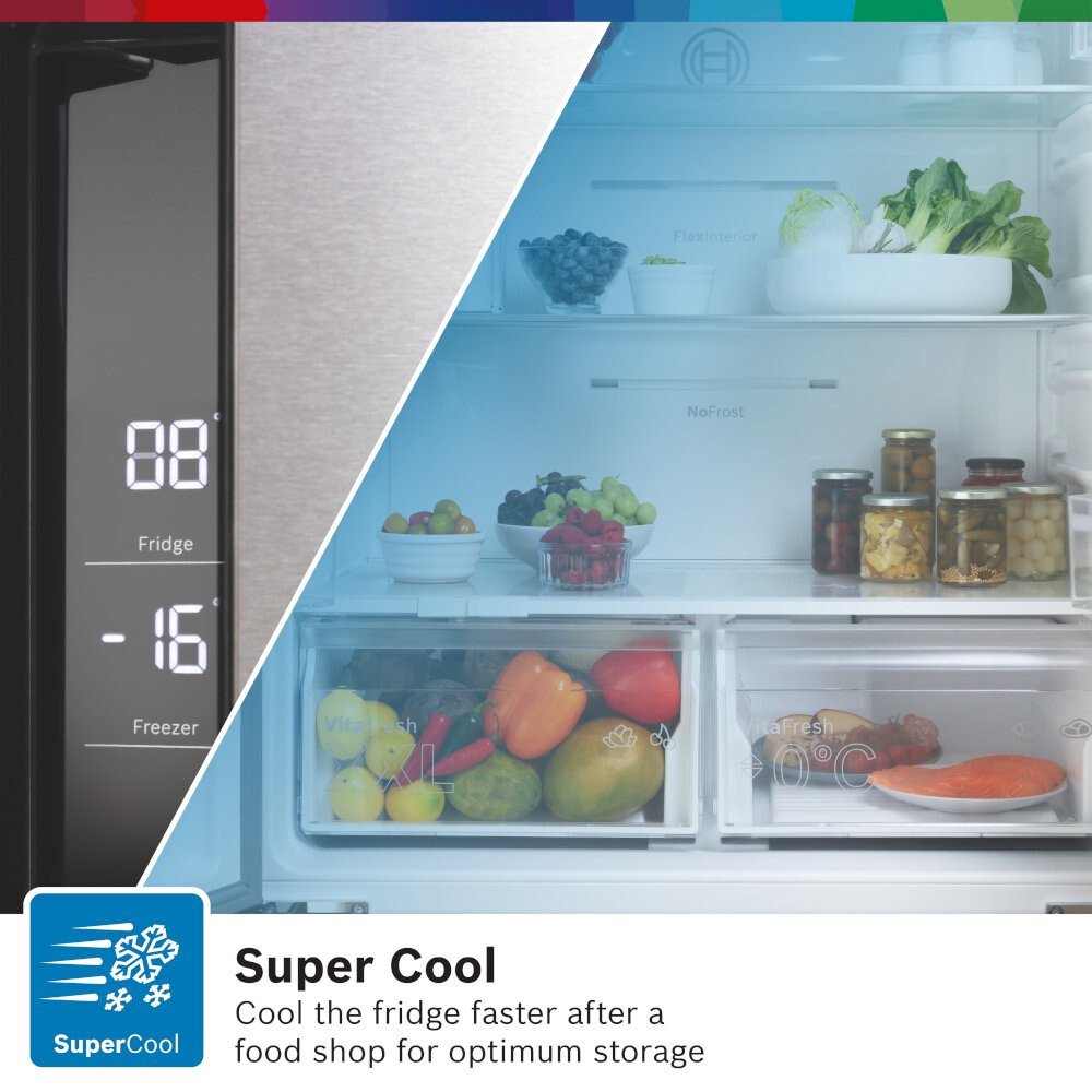 Bosch KFN96VPEAG Series 4 American Fridge Freezer, Stainless Steel, E Rated,  Non-Plumbed