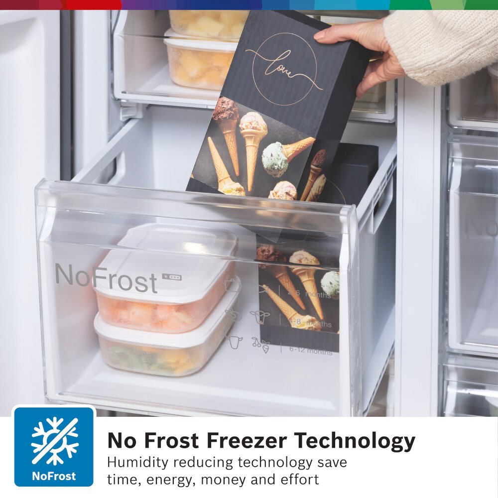 Bosch KFN96VPEAG Series 4 American Fridge Freezer, Stainless Steel, E Rated,  Non-Plumbed