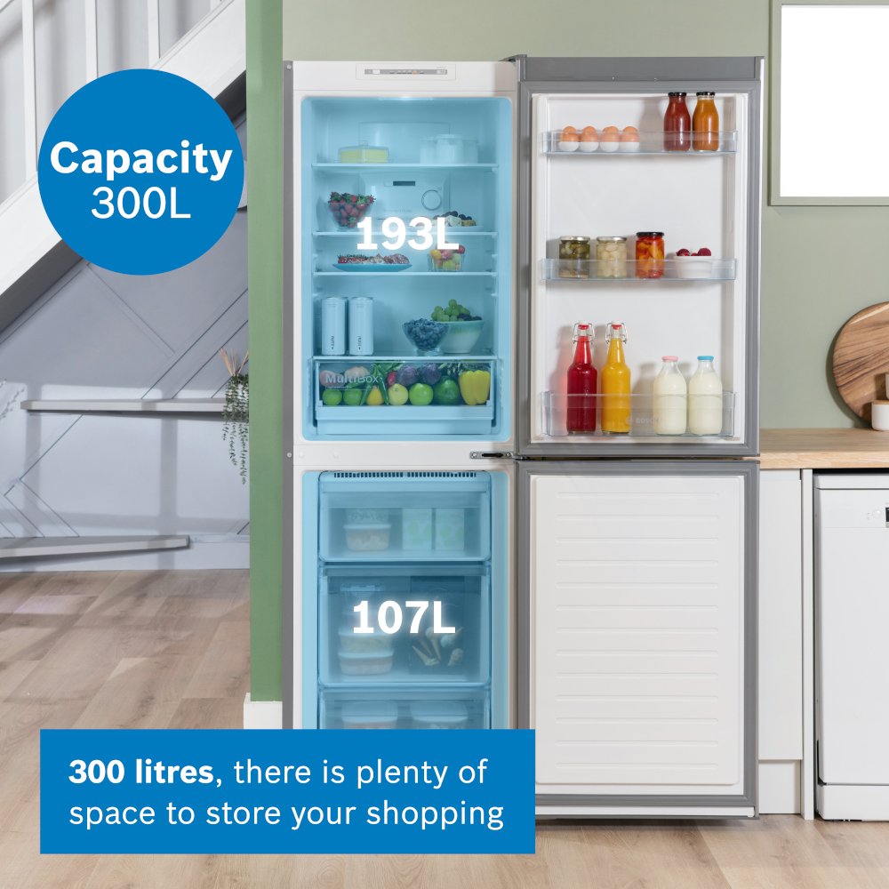 Bosch KGN34NLEAG Series 2 No Frost Fridge Freezer, 50/50, Stainless Steel, E Rated