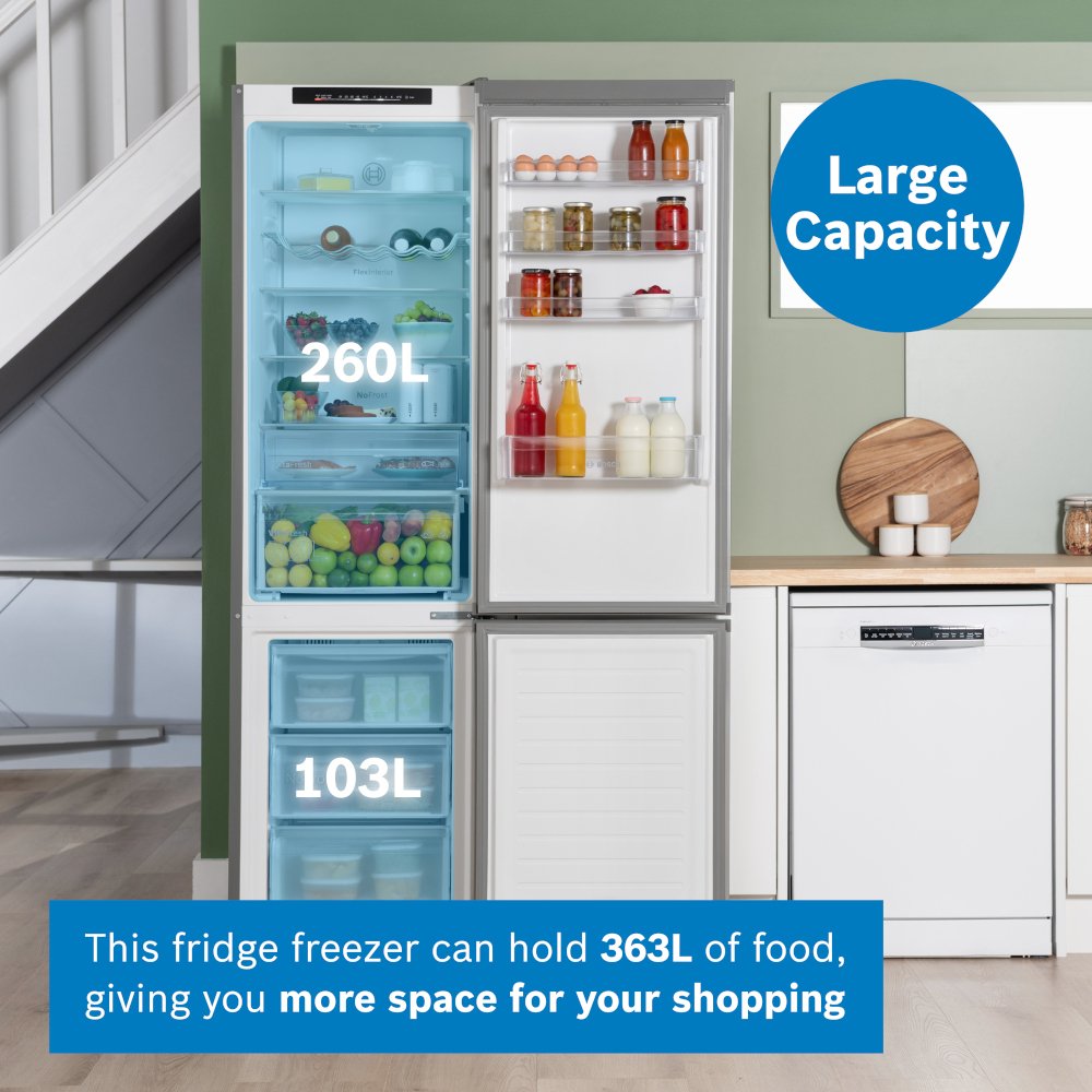 Bosch KGN392LDFG Series 4 No Frost Fridge Freezer, 70/30, Stainless Steel, D Rated