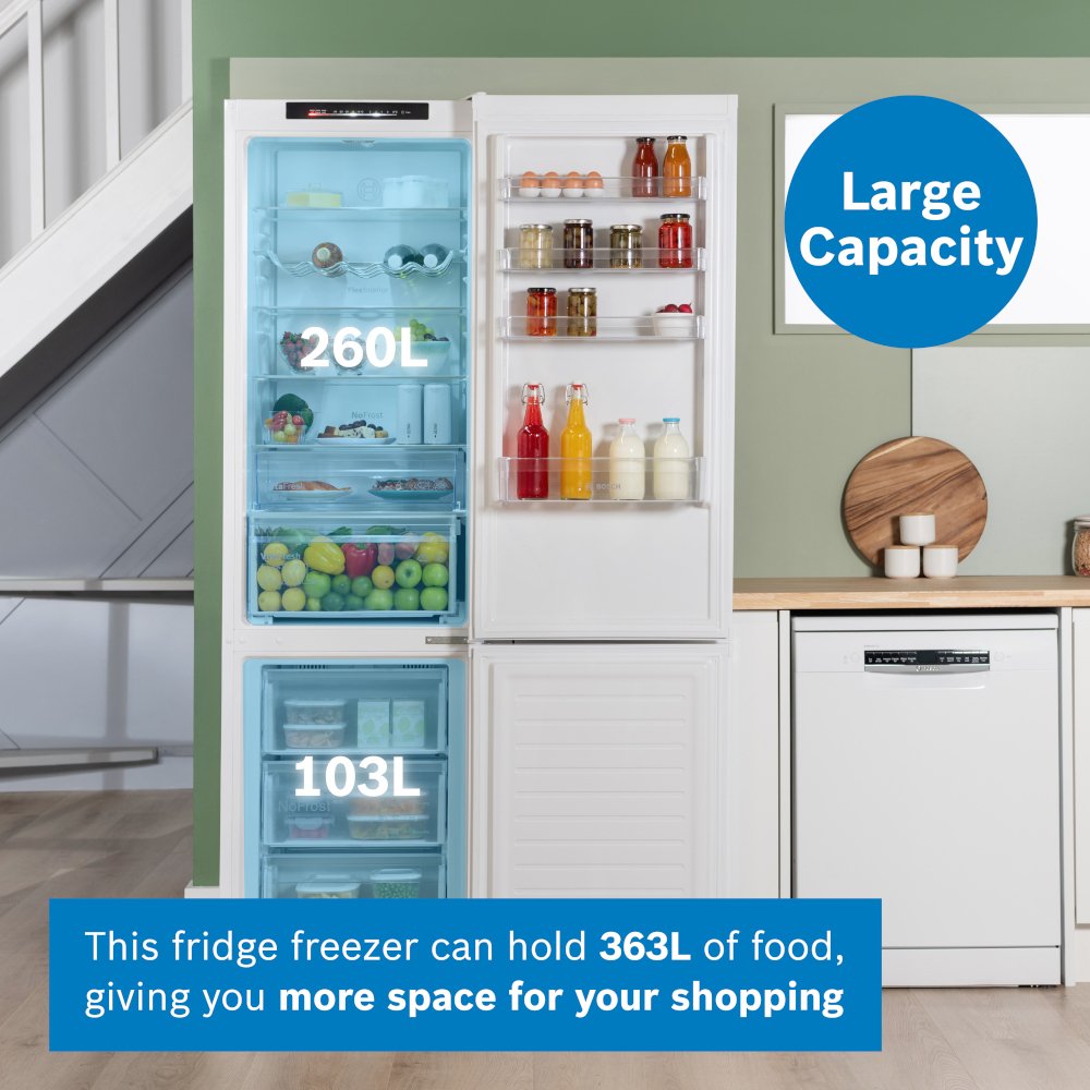 Bosch KGN392WDFG Series 4 No Frost Fridge Freezer, 70/30, White, D Rated