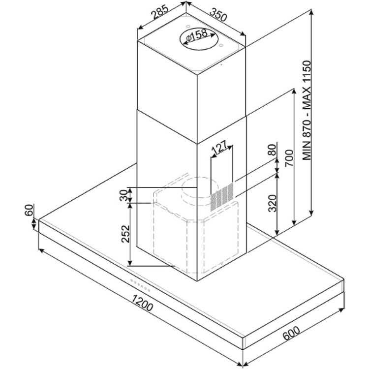 Smeg KI120XE Island Cooker Hood, Stainless Steel, B Rated