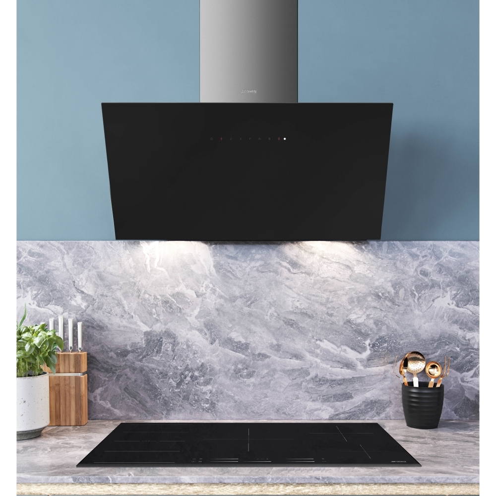 Smeg KICV90BL2 90cm Chimney Cooker Hood, Black, A+ Rated