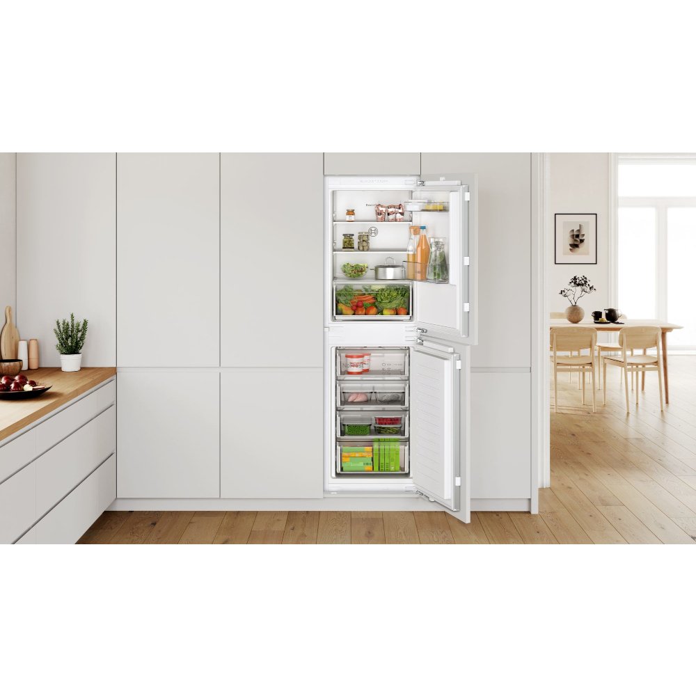 Bosch KIN85NFF0G Series 2 No Frost Integrated Fridge Freezer, Fixed Hinge, 50/50, White, F Rated
