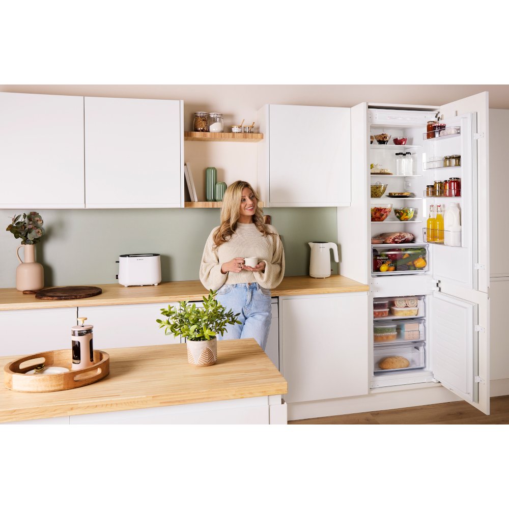 Bosch KIN96NSE0G Series 2 No Frost Integrated Fridge Freezer, Sliding Hinge, 70/30, White, E Rated