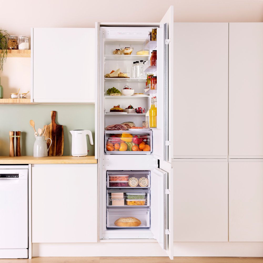 Bosch KIN96NSE0G Series 2 No Frost Integrated Fridge Freezer, Sliding Hinge, 70/30, White, E Rated