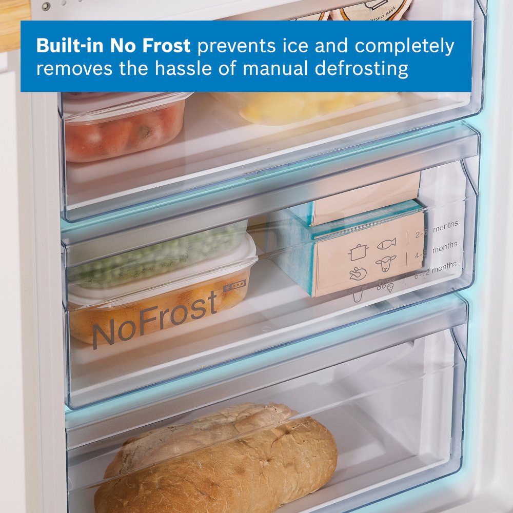 Bosch KIN96NSE0G Series 2 No Frost Integrated Fridge Freezer, Sliding Hinge, 70/30, White, E Rated