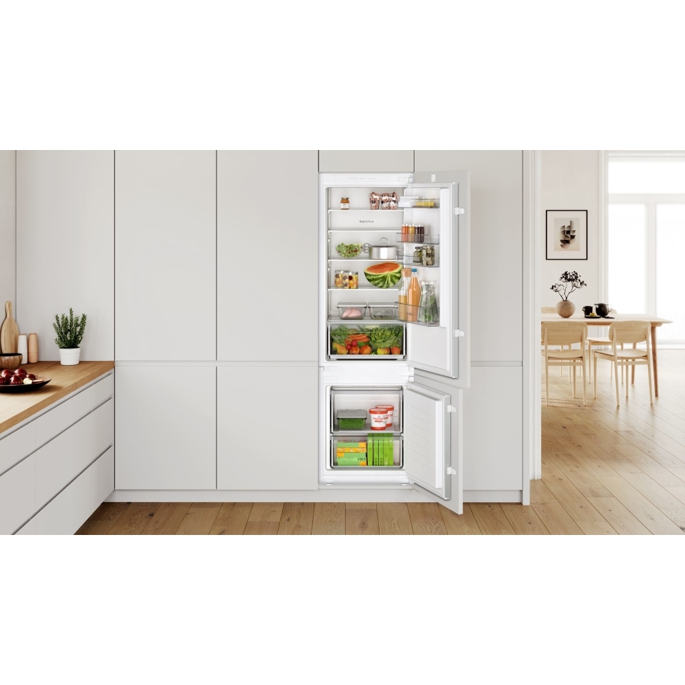 Bosch KIV87NSE0G Series 2 Low Frost Integrated Fridge Freezer, Sliding Hinge, 70/30, E Rated