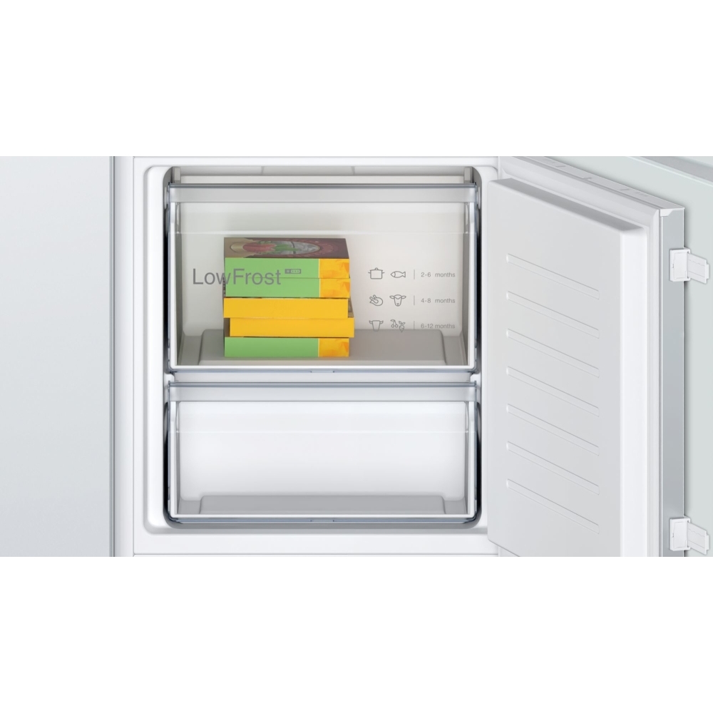 Bosch KIV87NSE0G Series 2 Low Frost Integrated Fridge Freezer, Sliding Hinge, 70/30, E Rated