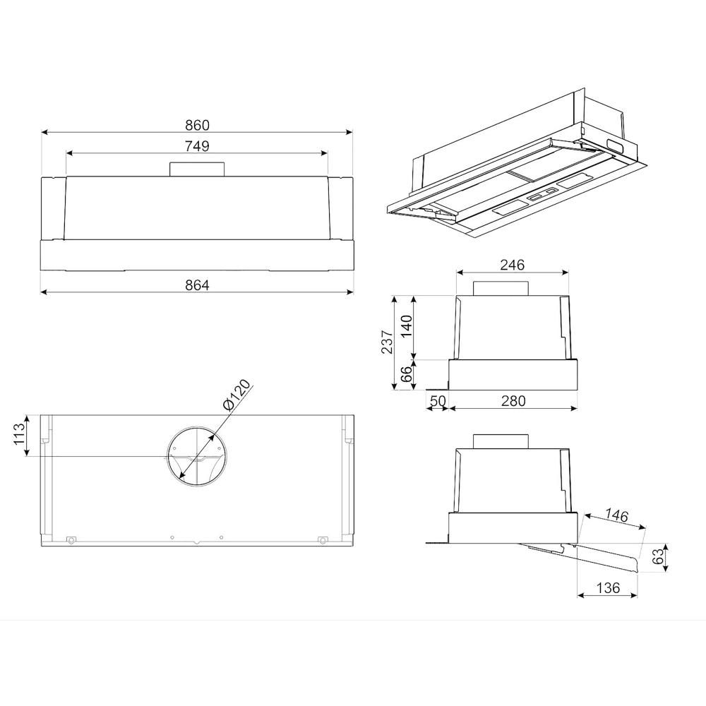 Smeg KSET86LX3 Telescopic Cooker Hood, Stainless Steel, C Rated