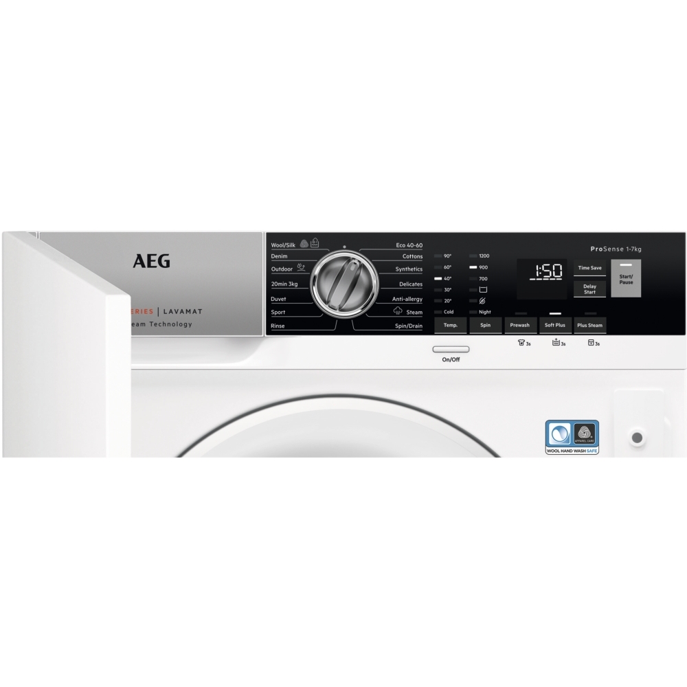 AEG L7FE7261BI 7000 Prosteam� Integrated Washing Machine, 7kg, 1200 Spin, White, D Rated