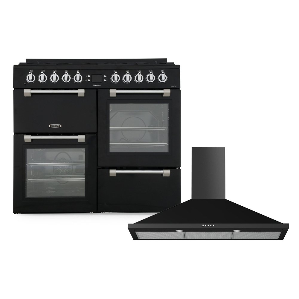 Leisure Cookmaster Dual Fuel Range Cooker & Hood Pack, Black, A Rated