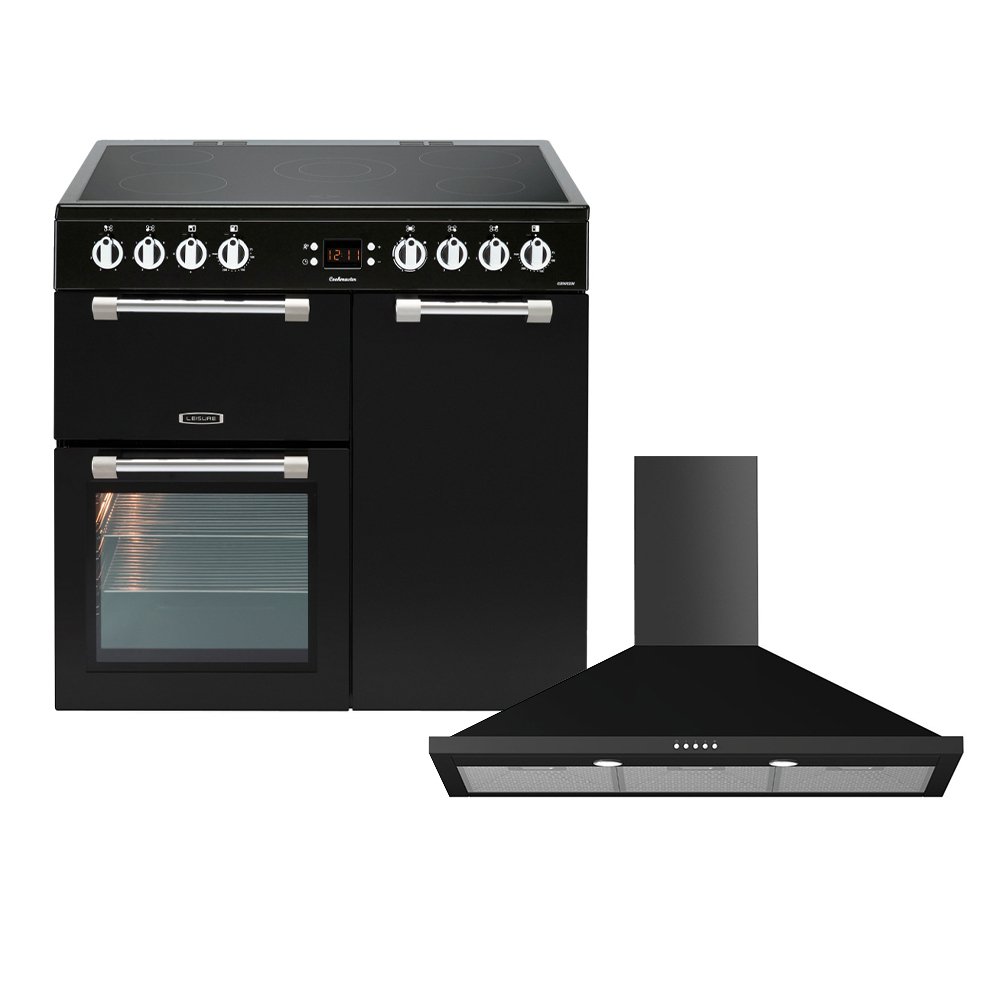 Leisure Cookmaster Ceramic Range Cooker & Hood Pack, Black, A Rated