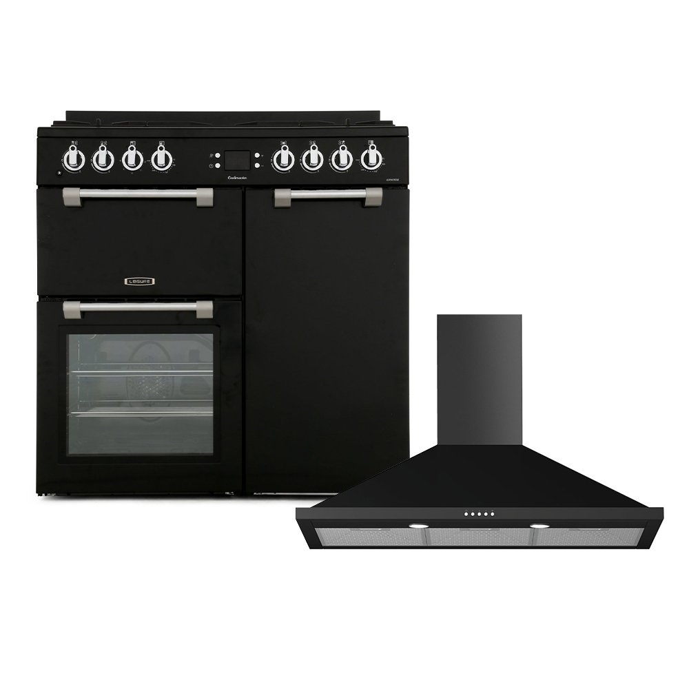 Leisure Cookmaster Dual Fuel Range Cooker & Hood Pack, Black, A Rated