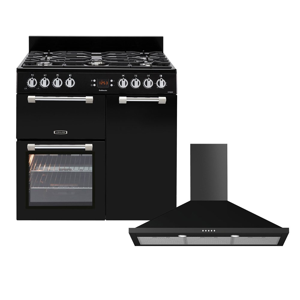 Leisure Cookmaster Gas Range Cooker & Hood Pack, Black, A+ Rated