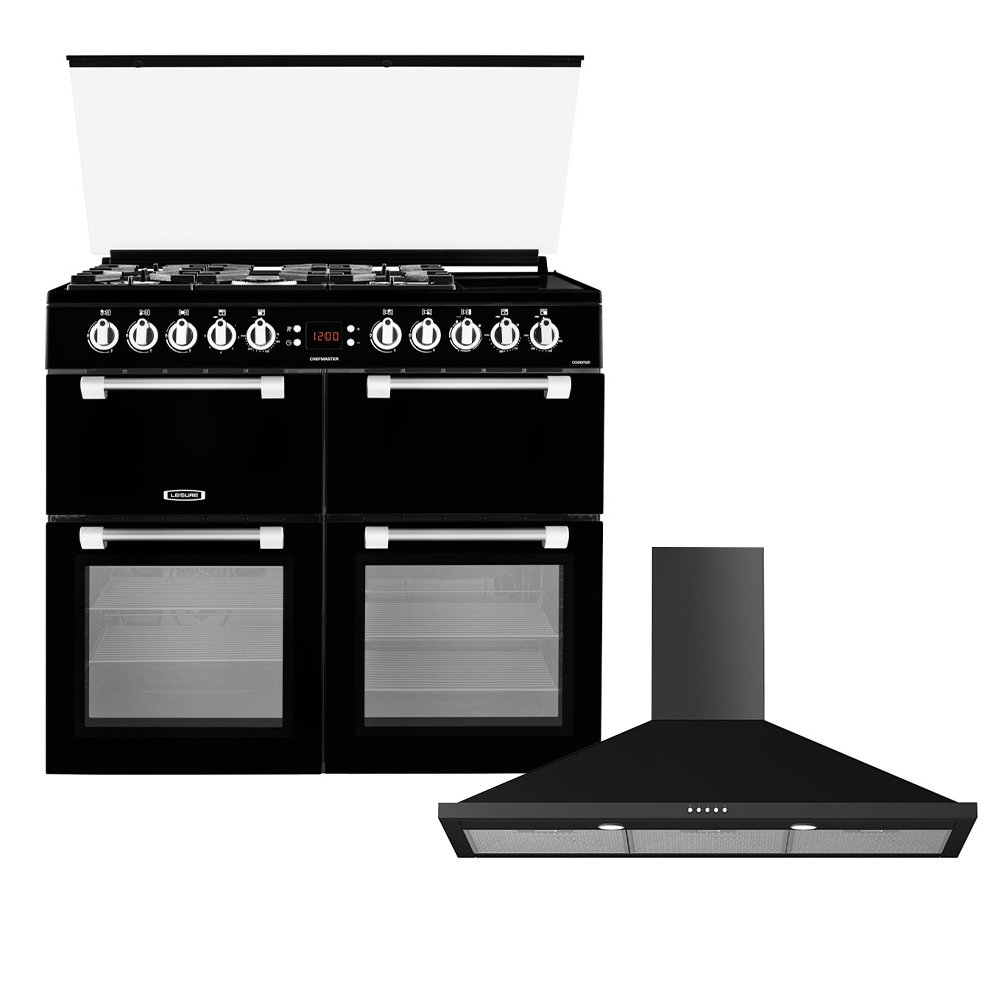 Leisure Chefmaster Dual Fuel Range Cooker & Hood Pack, Black, A Rated