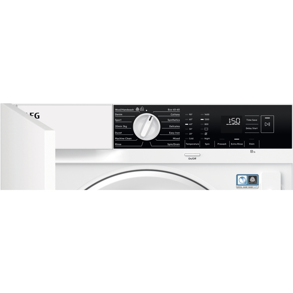 AEG LFX6G7434BI Integrated Washing Machine, 7kg, 1400 Spin, White, B Rated